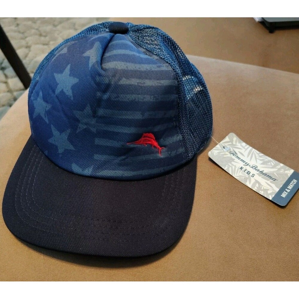TOMMY BAHAMA KIDS CAP HAT USA STARS STRIPES MARLIN NAVY BLUE SIZE S/M NWT